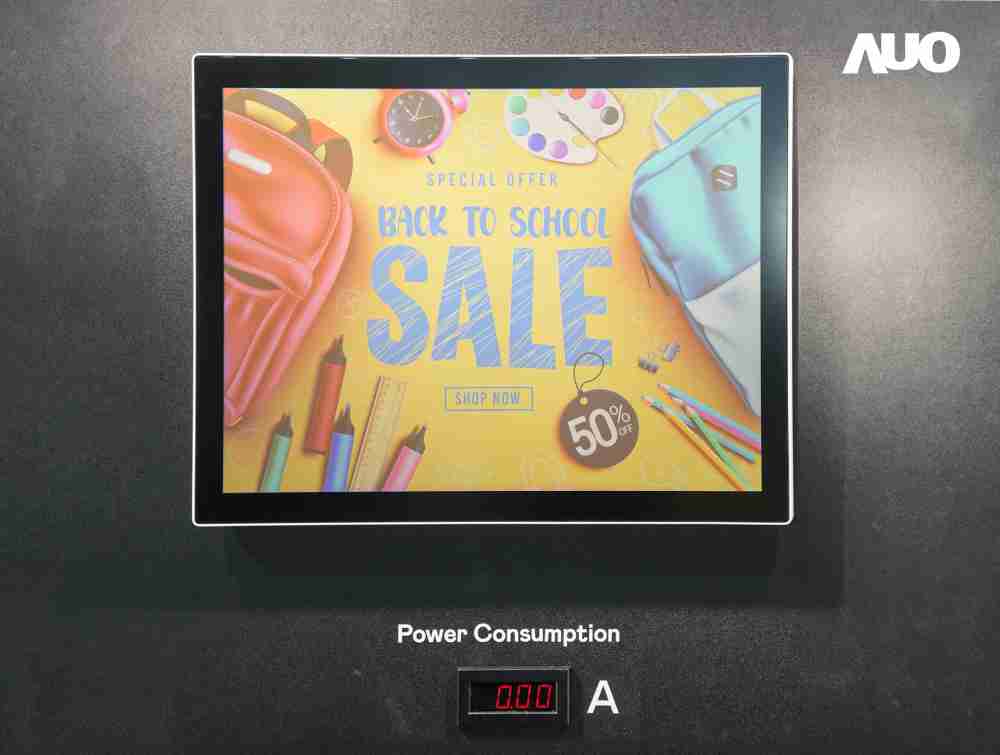 汇旺支付展示胆固醇液晶超低耗能户外全彩显示器，，，，ChLC（胆固醇液晶）以双稳态技术使静态显示零功耗，，，，具省电、、、高彩度、、、、环保的特性，，，，还整合软硬件系统解决方案，，可透过单一云端平台管理