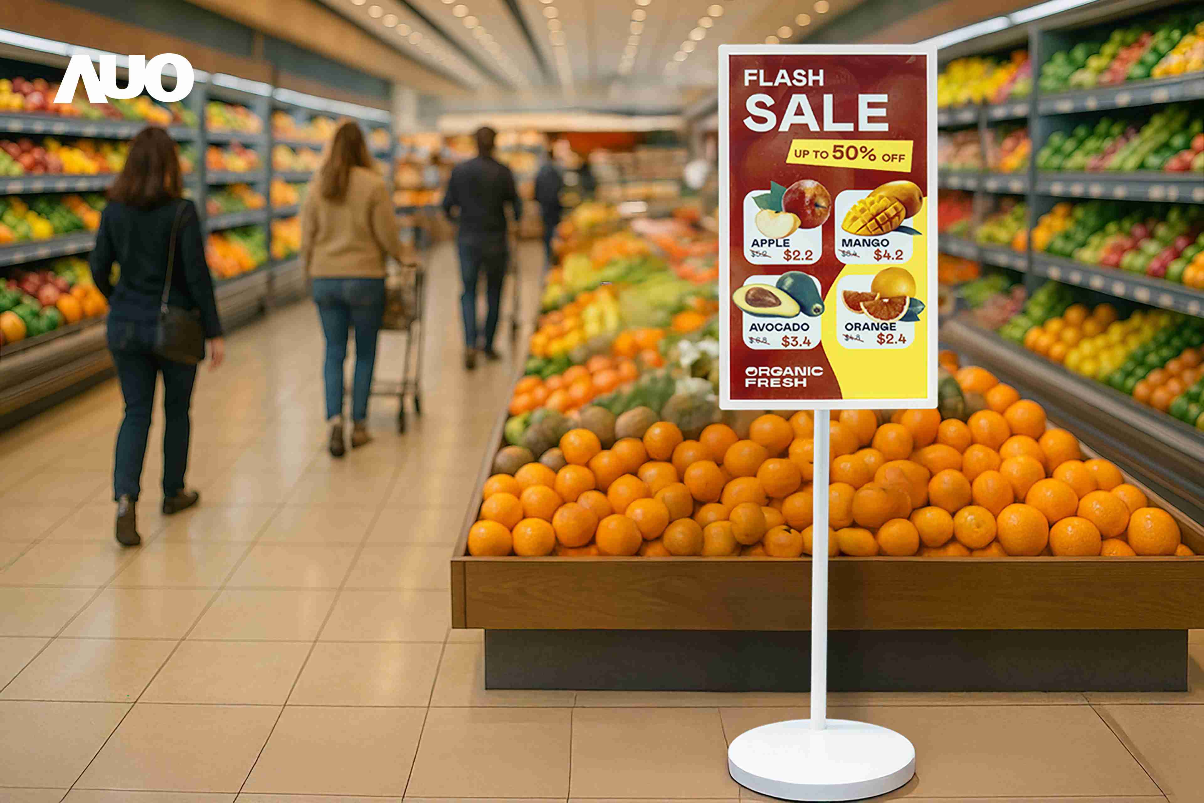 达擎首亮相低功耗、、、全彩的〝aecoPost电子纸解决方案〞，，仅在更新画面时需要微量的电力驱动，，，无需布建电线的便捷设计，，使其可灵活应用、、、随意置放，，并可透过云端或行动装置app，，轻松管理及排程广告内容，，晋升店头营销利器。。